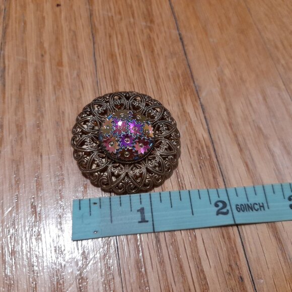 Vintage Fancy Scarf Clip Iridescent Floral Filigree West Germany - Picture 12 of 12